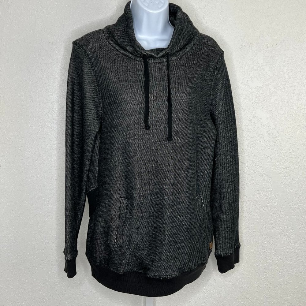 Roxy Marsupial Cowl-neck Heathered Black Pullover Terry like lining,‎ Large